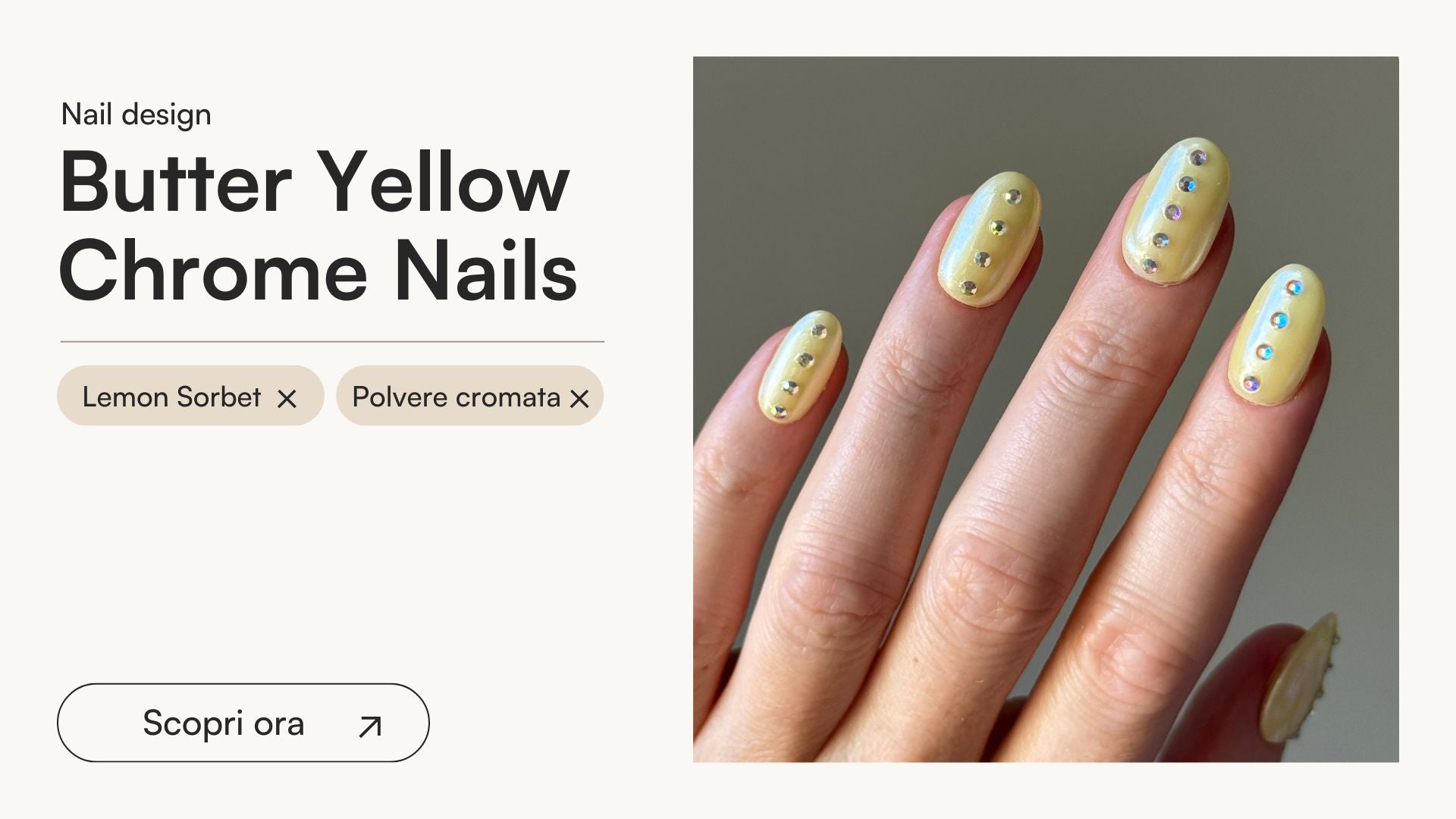 Butter Yellow Chrome Nails con Strass