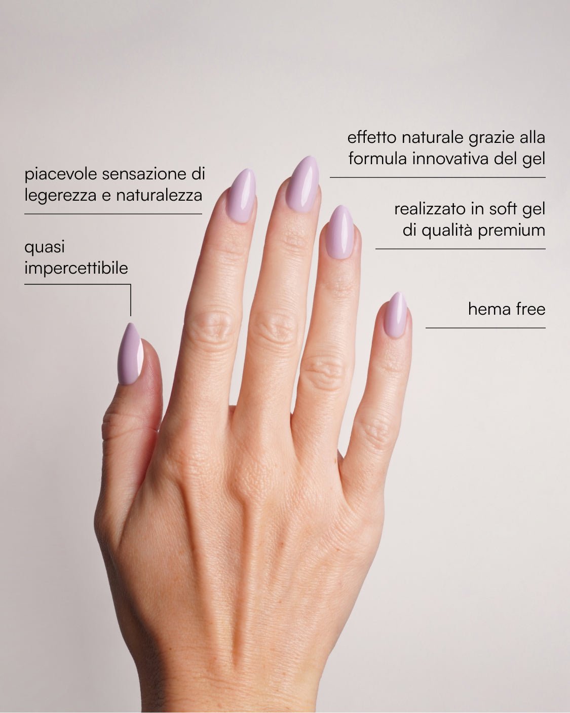 Press Ons in Soft Gel Lavender Mist Mandorla Corte - Doonails Italy