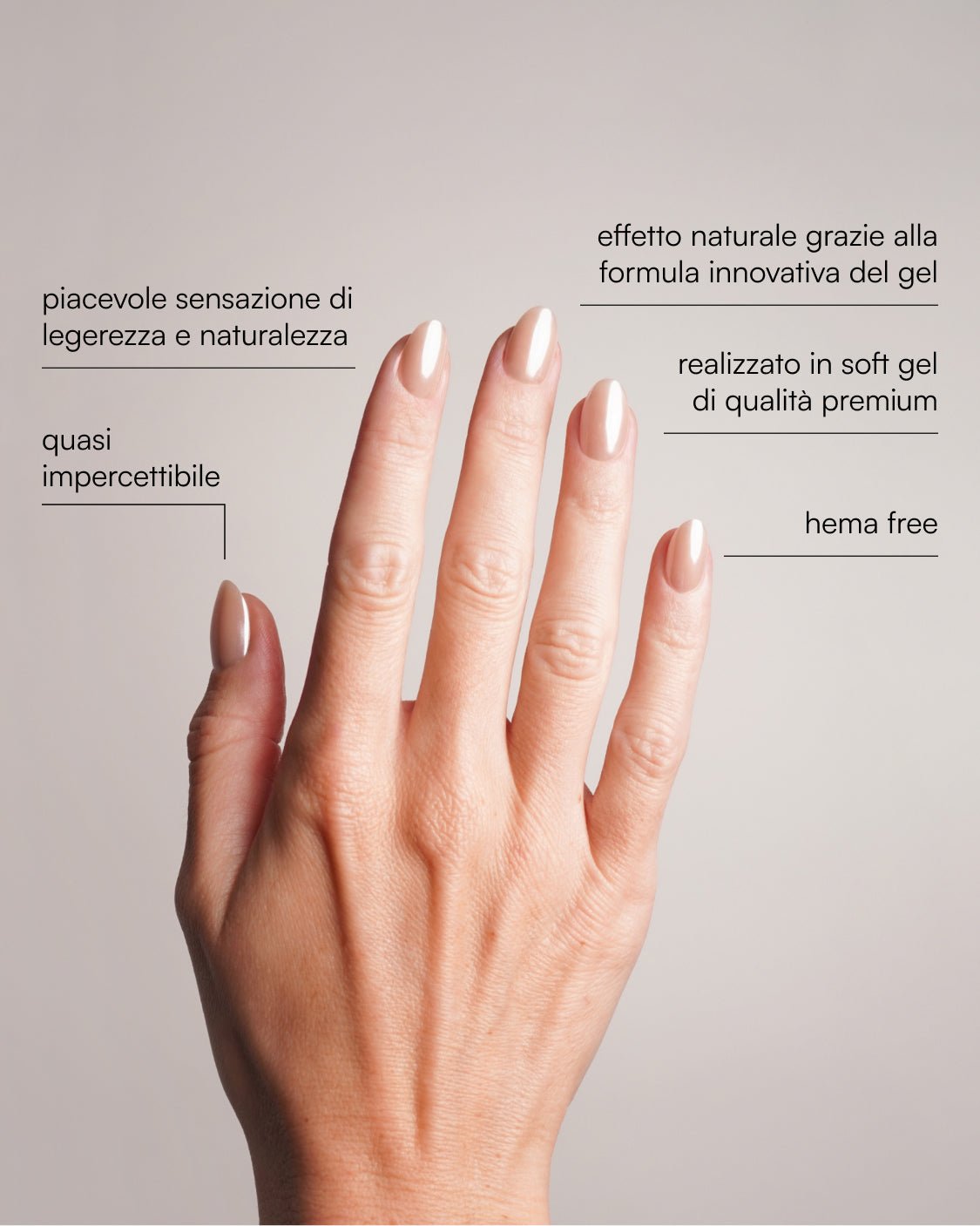 Press Ons in Soft Gel Prosecco Rotonde Corte - Doonails Italy