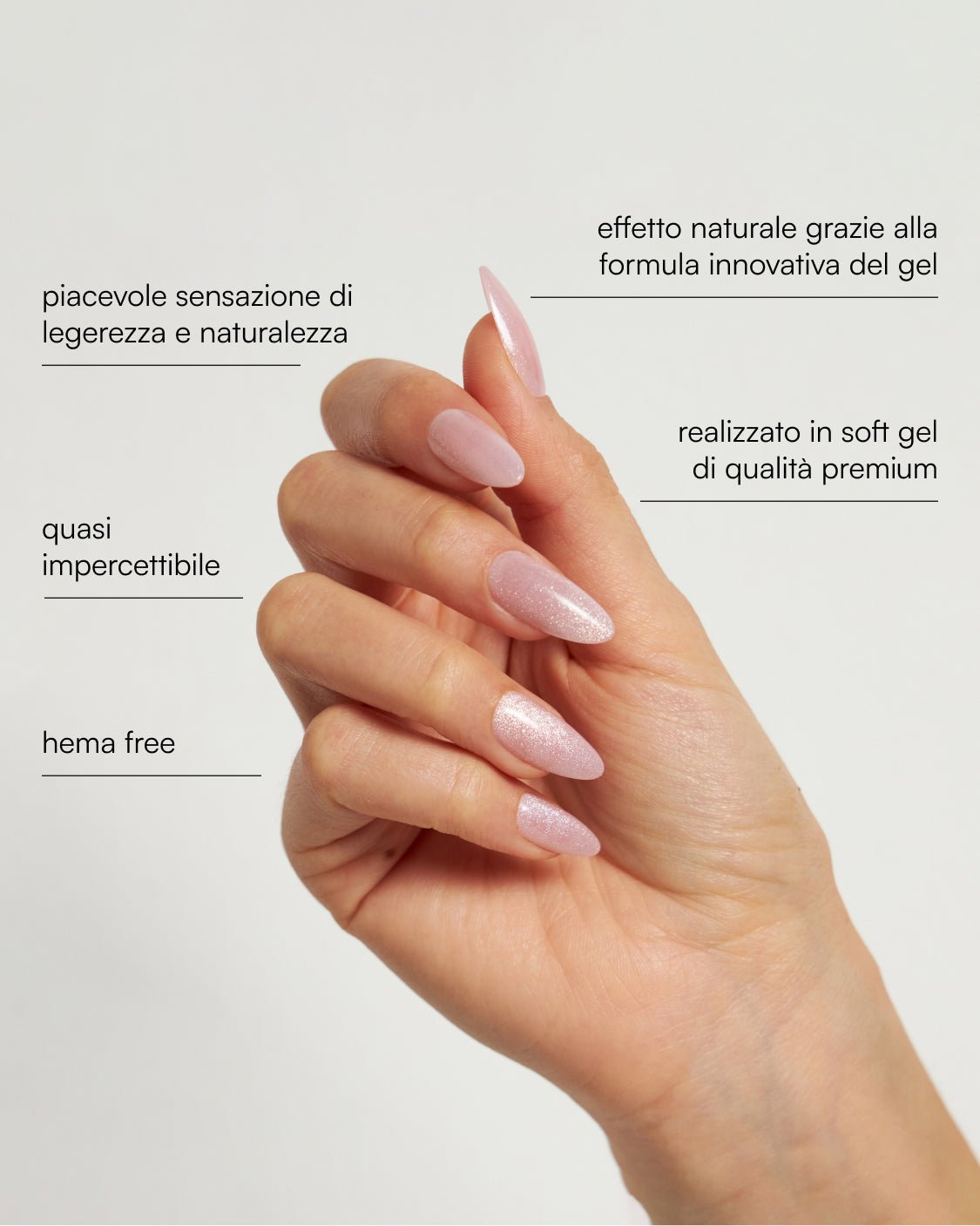 Press Ons in Soft Gel Rose Cat Eye Mandorla Medie - Doonails Italy