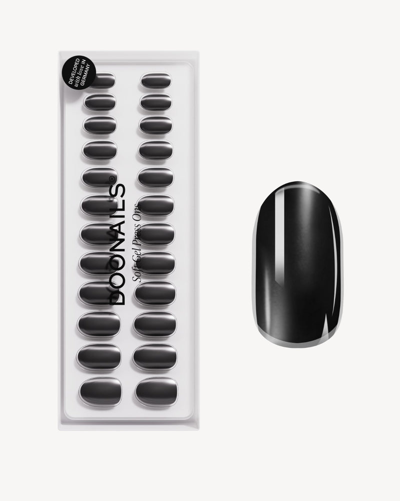 Press Ons in Soft Gel Black Pearl Rotonde Medie - Doonails Italy