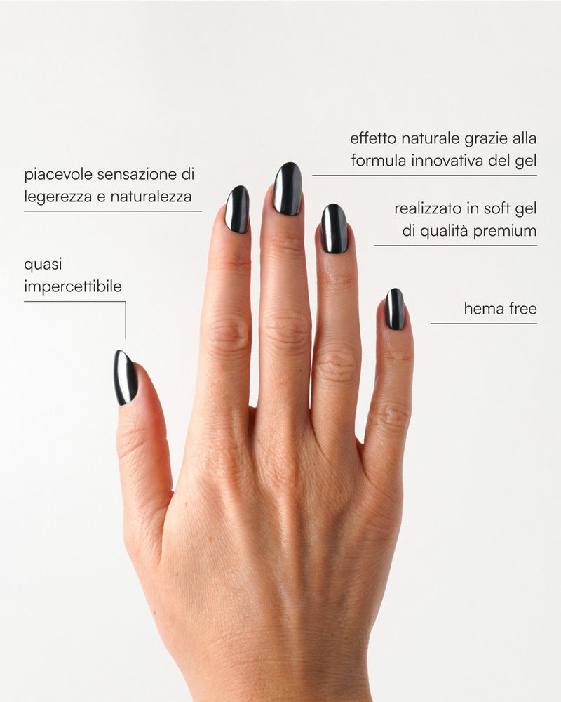 Press Ons in Soft Gel Black Pearl Rotonde Medie - Doonails Italy