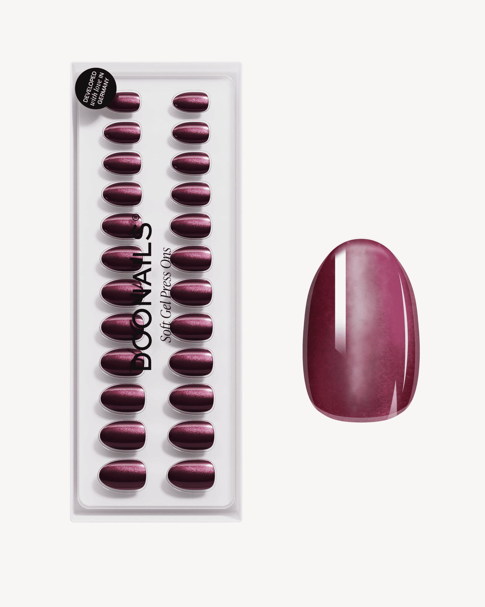 Press Ons in Soft Gel Glass Burgundy Cat Eye Rotonde Corte