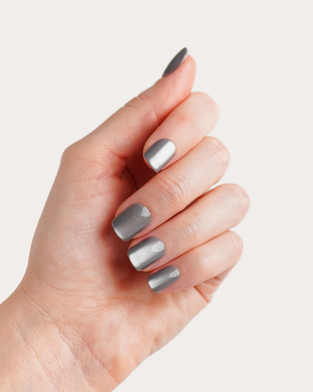 Press Ons in Soft Gel Glass Grey Cat Eye Quadrate Extra Corte