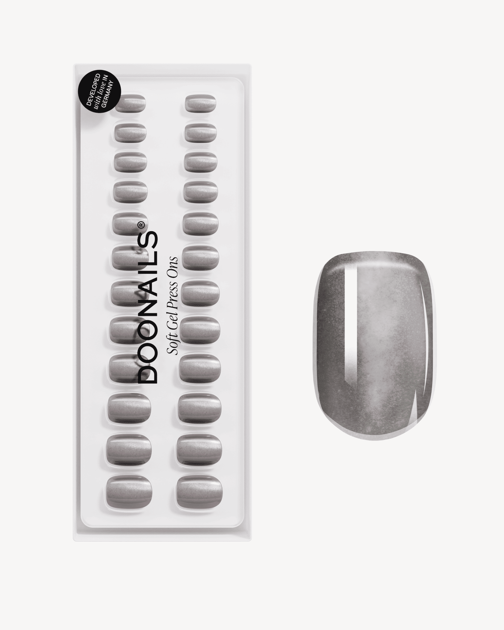 Press Ons in Soft Gel Glass Grey Cat Eye Quadrate Extra Corte