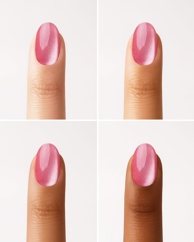Glass Pink Cat Eye Corte Rotonde Press Ons in Soft Gel