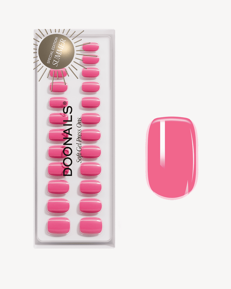 Hot Pink Corte Quadrate Press Ons in Soft Gel