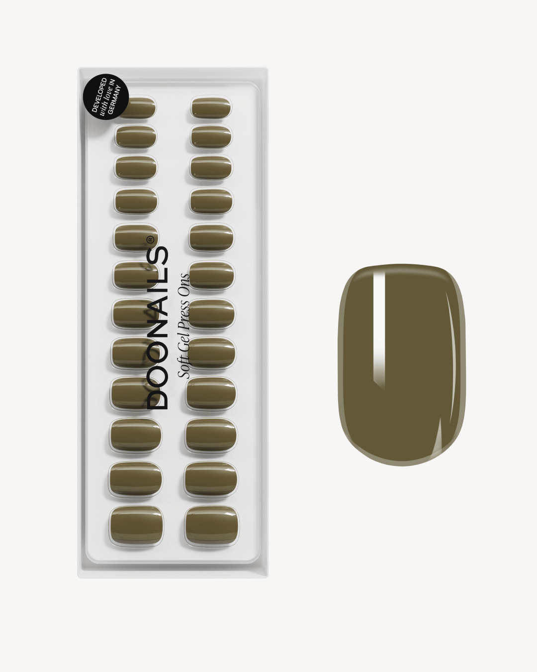 Press Ons in Soft Gel Moss Green Quadrate Corte