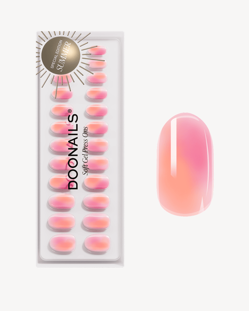 Orange Pink Aura Medie Rotonde Press Ons in Soft Gel