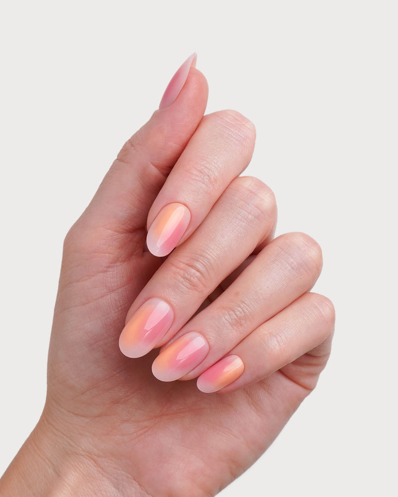Orange Pink Aura Medie Rotonde Press Ons in Soft Gel
