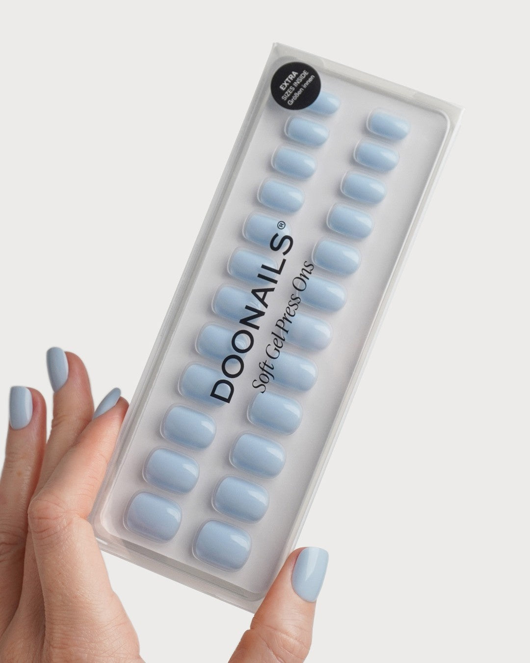 Powder Blue Extra Corte Quadrate Press Ons in Soft Gel