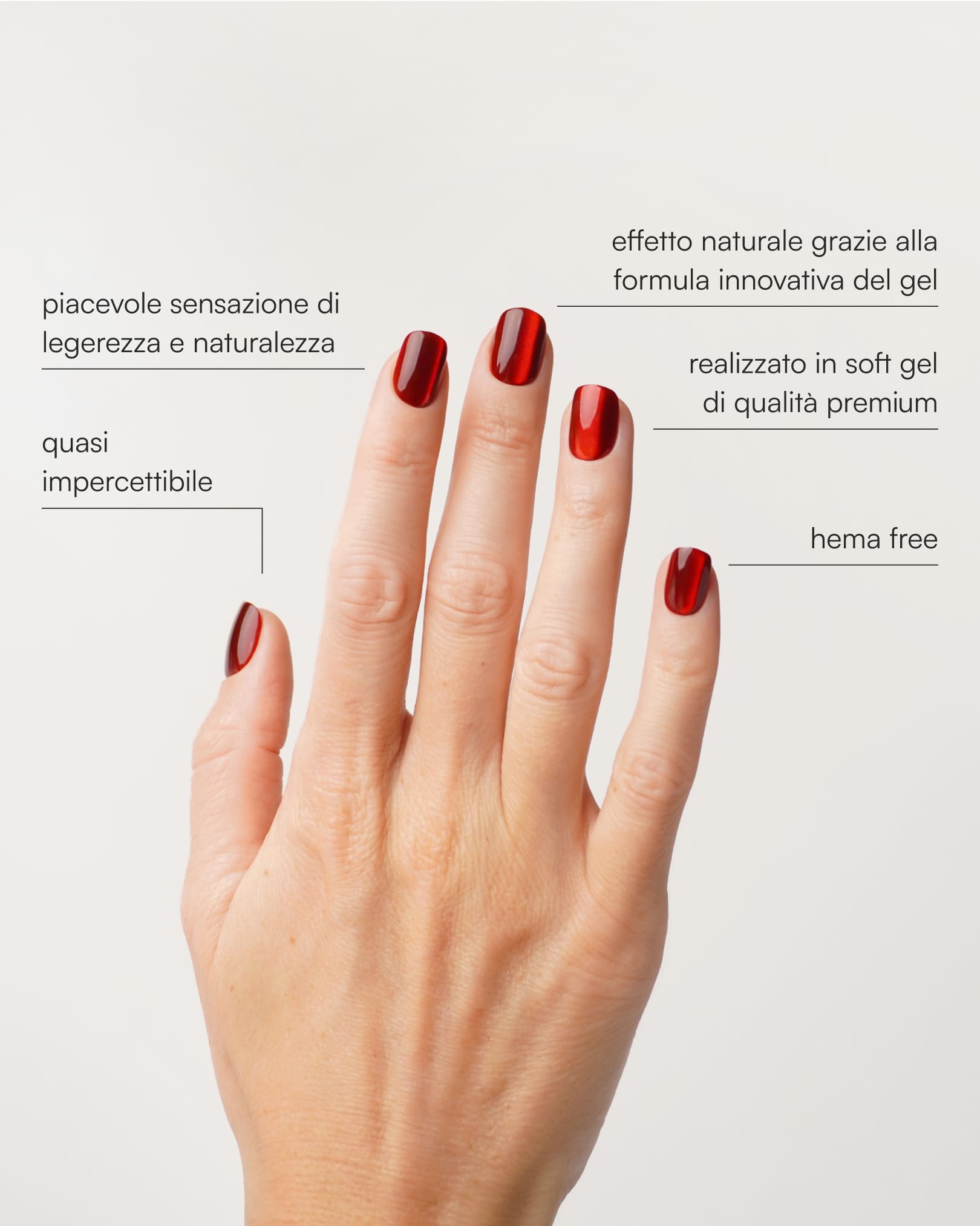 Press Ons in Soft Gel quadrate extra corte Red Cateye