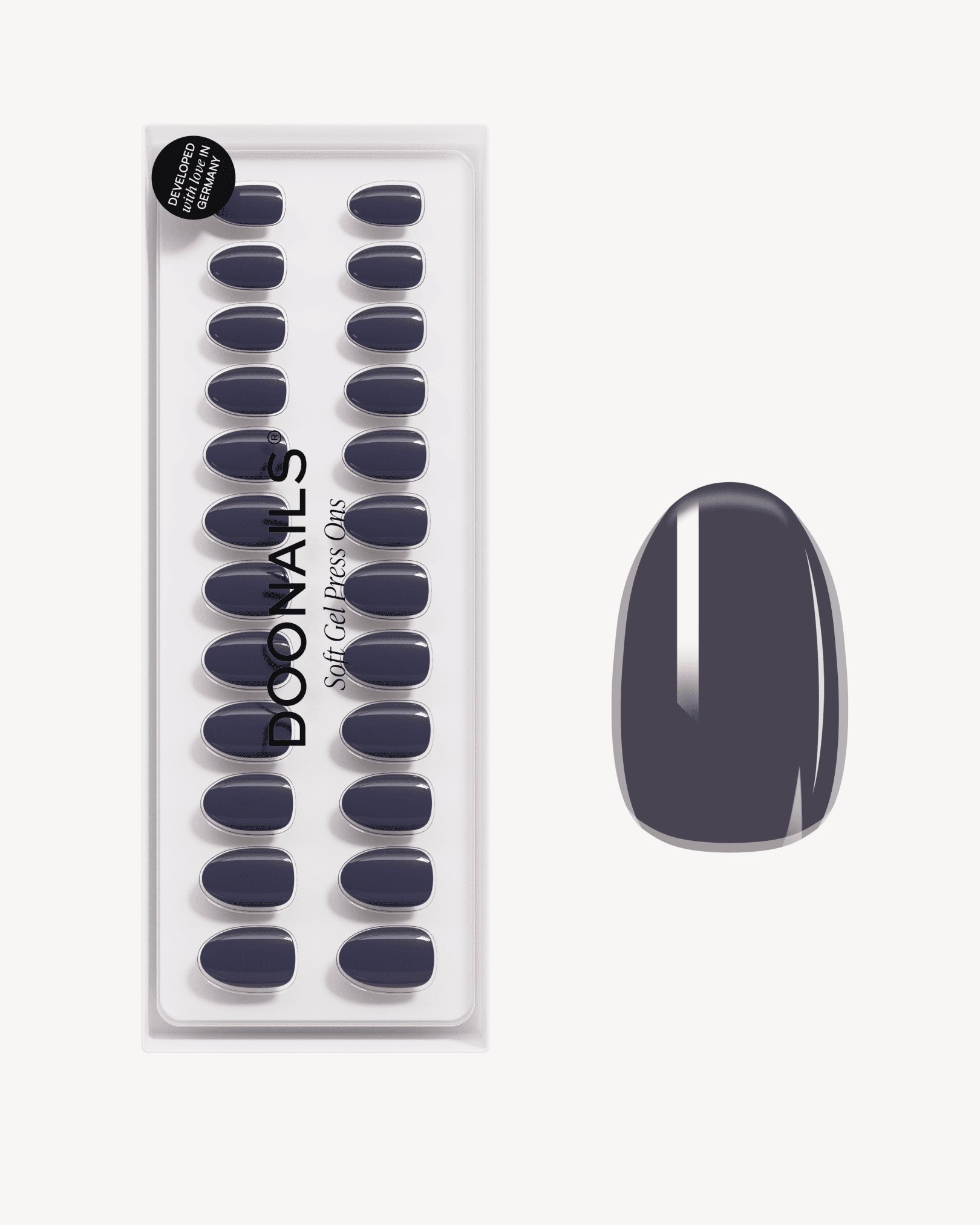 Press Ons in Soft Gel Stormy Grey Rotonde Corte - Doonails Italy