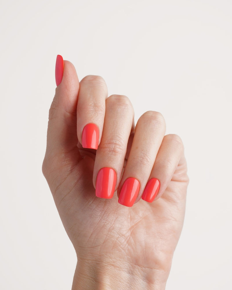 Press Ons in Soft Gel Sunset Coral Quadrate Corte - Doonails Italy