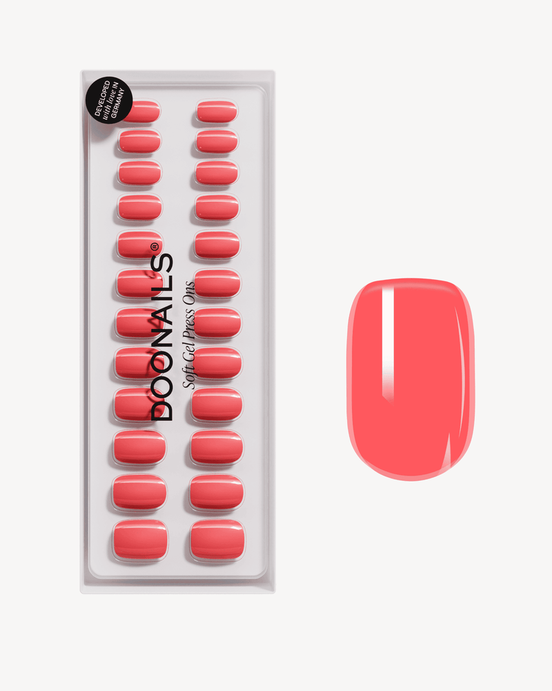 Press Ons in Soft Gel Sunset Coral Quadrate Corte - Doonails Italy