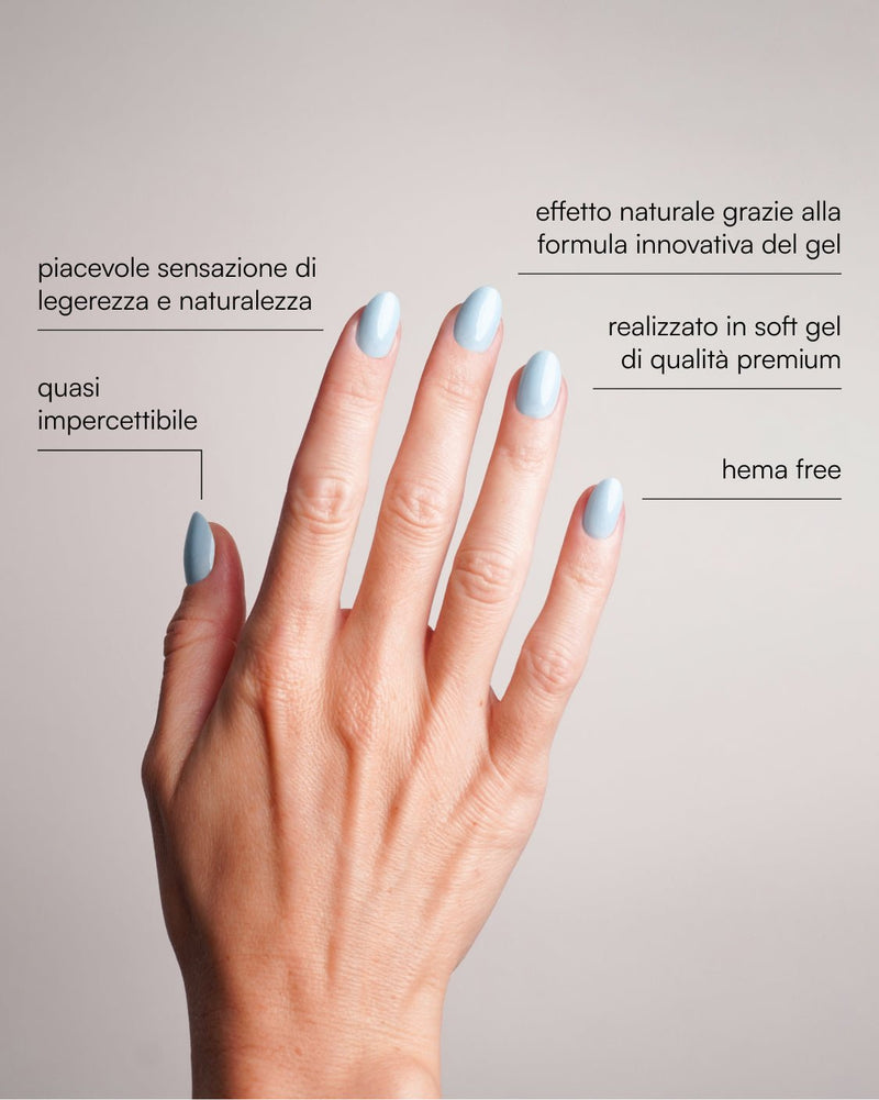 Press Ons in Soft Gel Baby Blue Rotonde Corte - Doonails Italy
