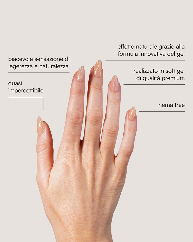 Press Ons in Soft Gel Pastel Swirl Mandorla Corte - Doonails Italy