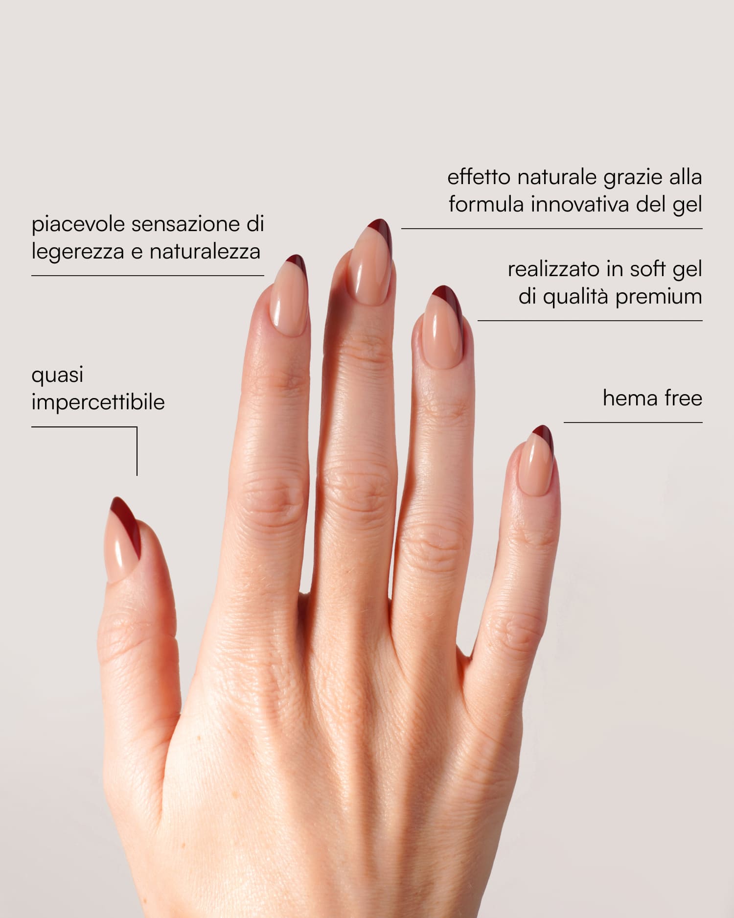 Press Ons in Soft Gel Mandorla Corte Red Slate French