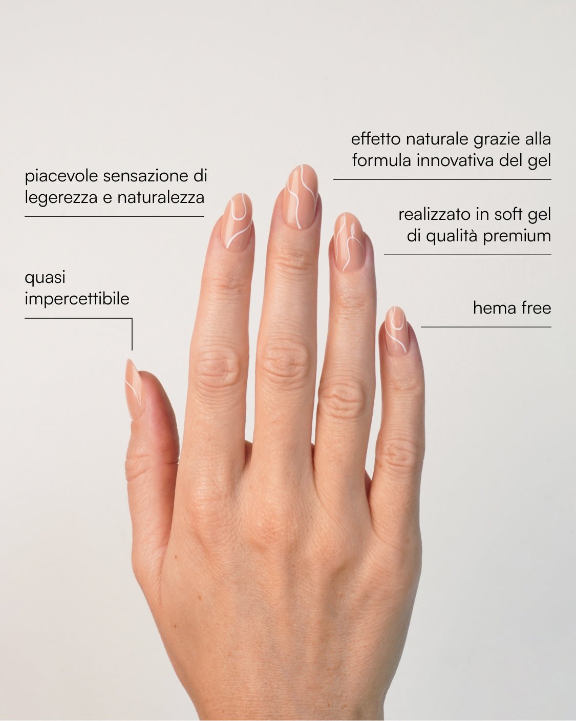 White Swirl Medie Rotonde Press Ons in Soft Gel