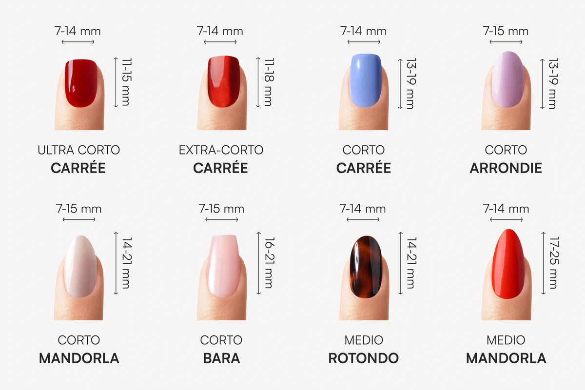 Guida alle misure con tutte le forme e lunghezze Doonails