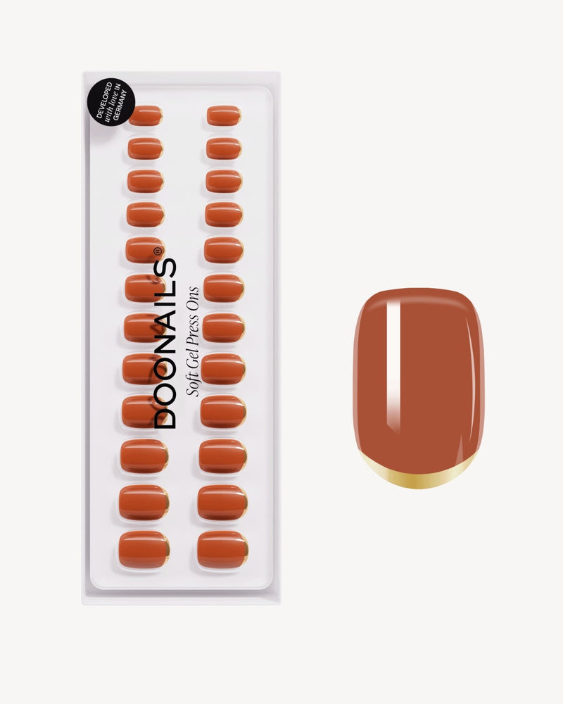 Press Ons in Soft Gel Cinnamon Quadrate Extra Corte - Doonails Italy