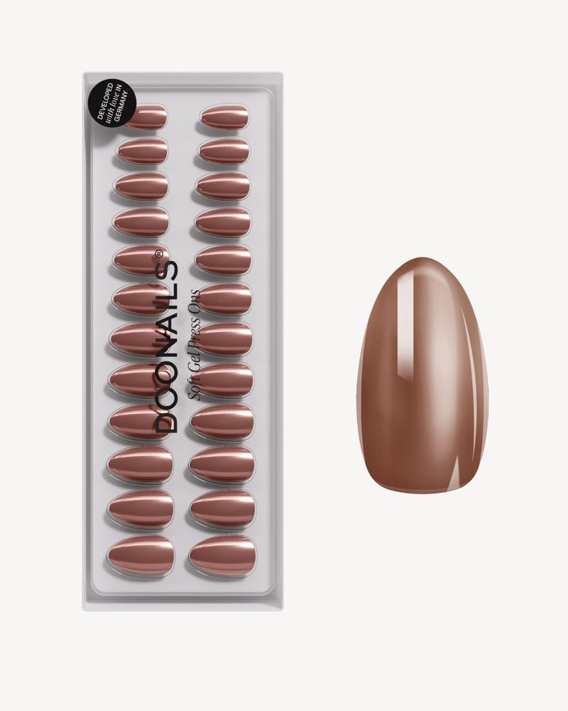 Press Ons in Soft Gel Glazed Chocolate Mandorla Corte - Doonails Italy