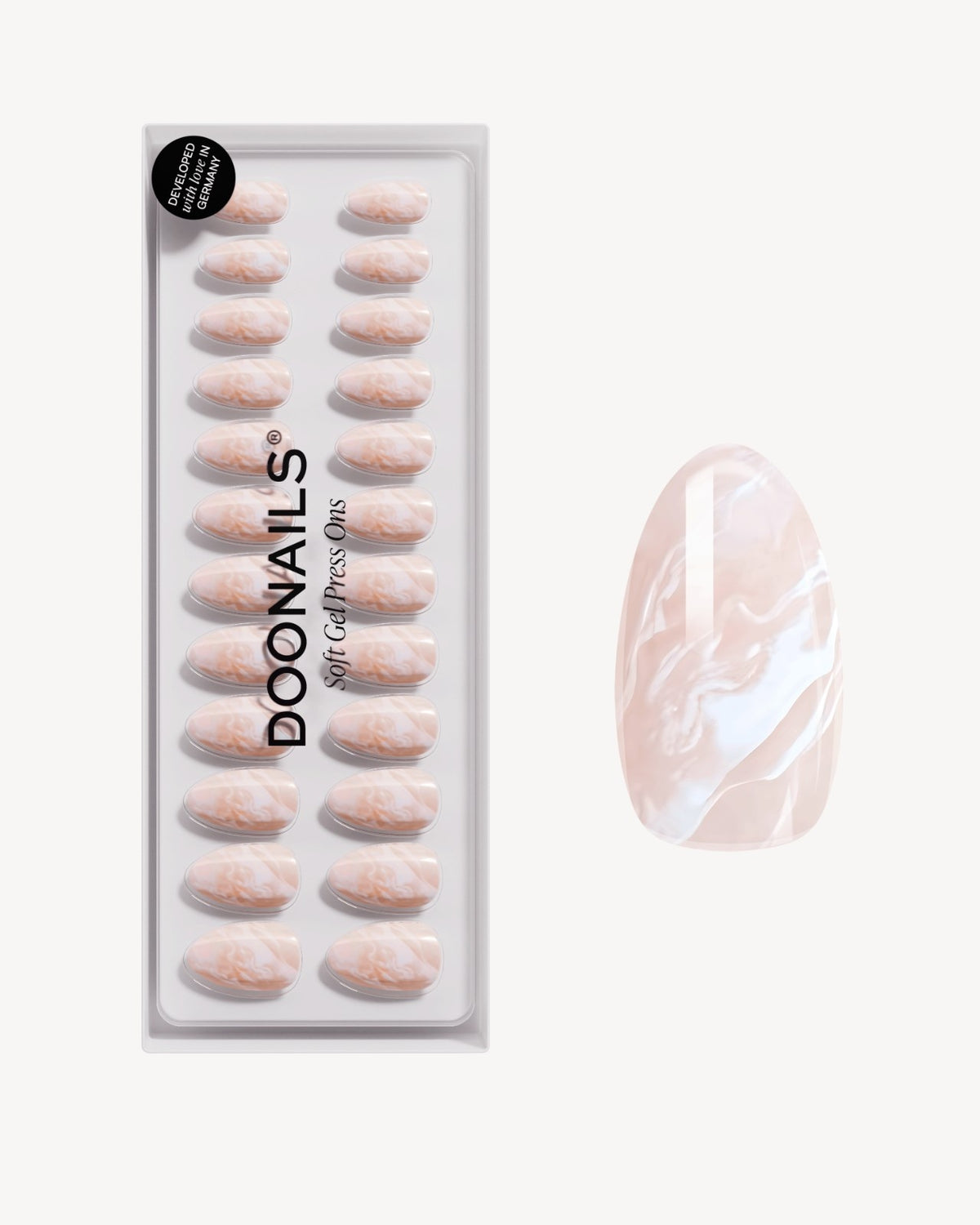 Nude Marble Corte Mandorla Press Ons in Soft Gel