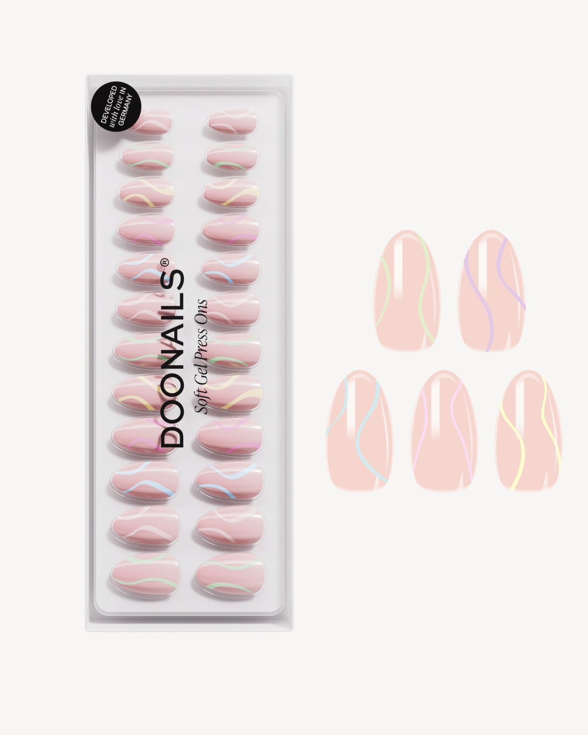 Pastel Swirl Corte Mandorla Press Ons in Soft Gel