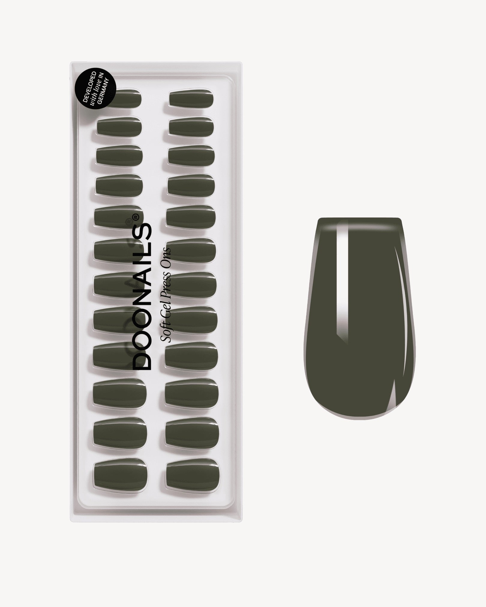 Khaki Corte Coffin Press Ons in Soft Gel